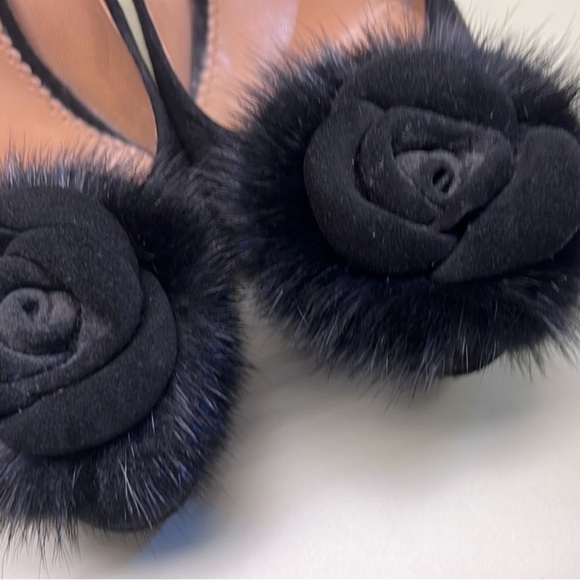 MARINO FABIANI MADE IN ITALY velvet black heel with fur detail - Picture 3 of 6